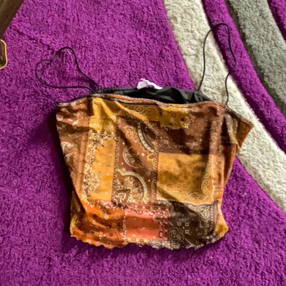 Cropped tank top, brown/tan, designed by Bear Dance Size: Large